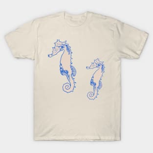 Blue and tan seahorses T-Shirt